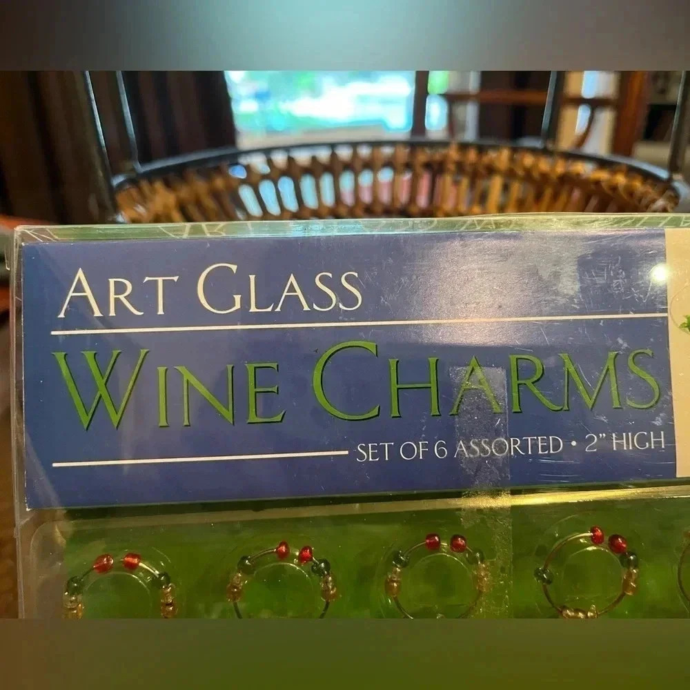 Art Glass Beaded Peace Sign Wine Charms Set of Six - Picture 6 of 6